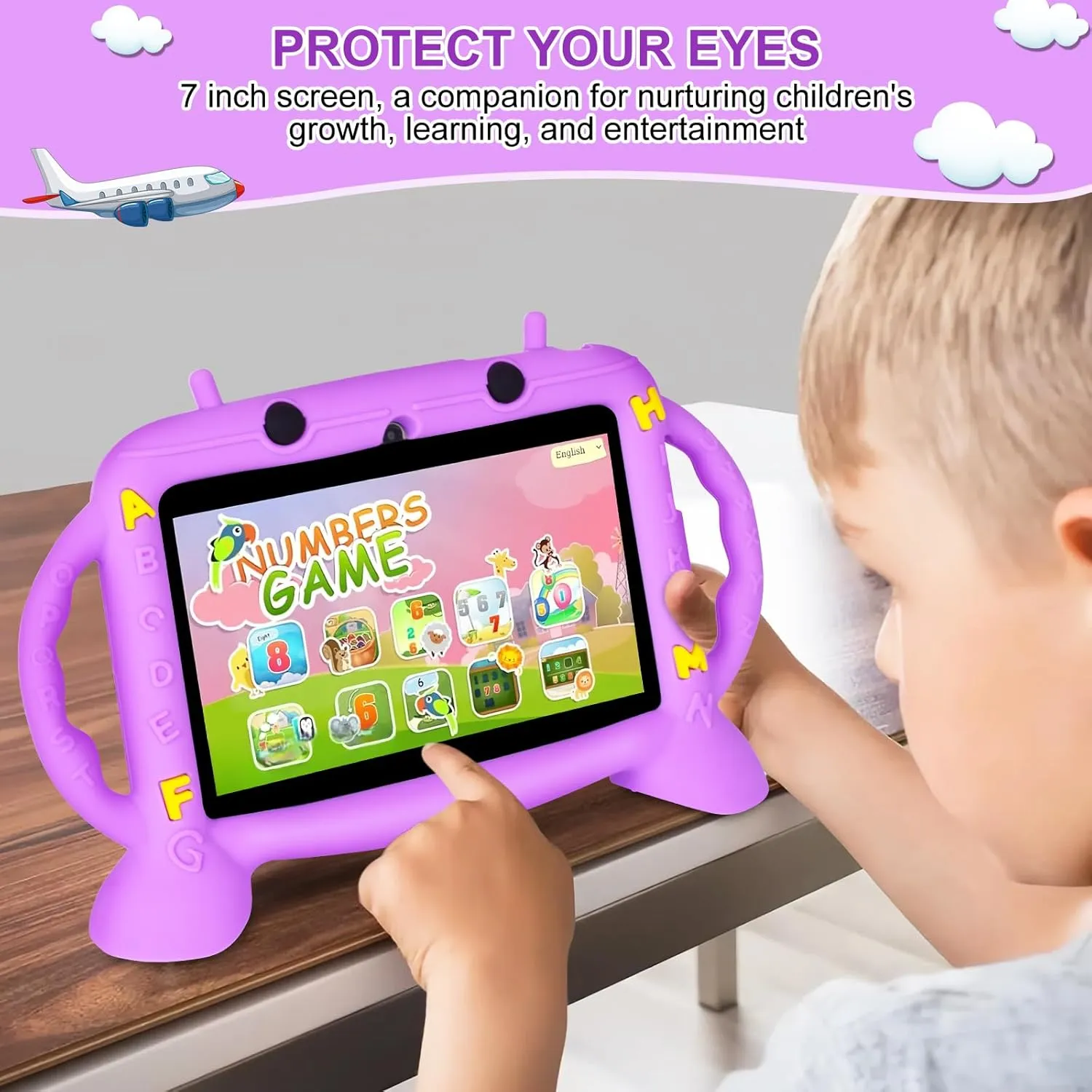 Kids Tablet, 7 inch Tablet for Kids 2-10, Educational Learning Toddler Tablet Android 11, 3GB RAM 32GB ROM Storage, Google Play YouTube, Baby Girl boy Present（Purple）