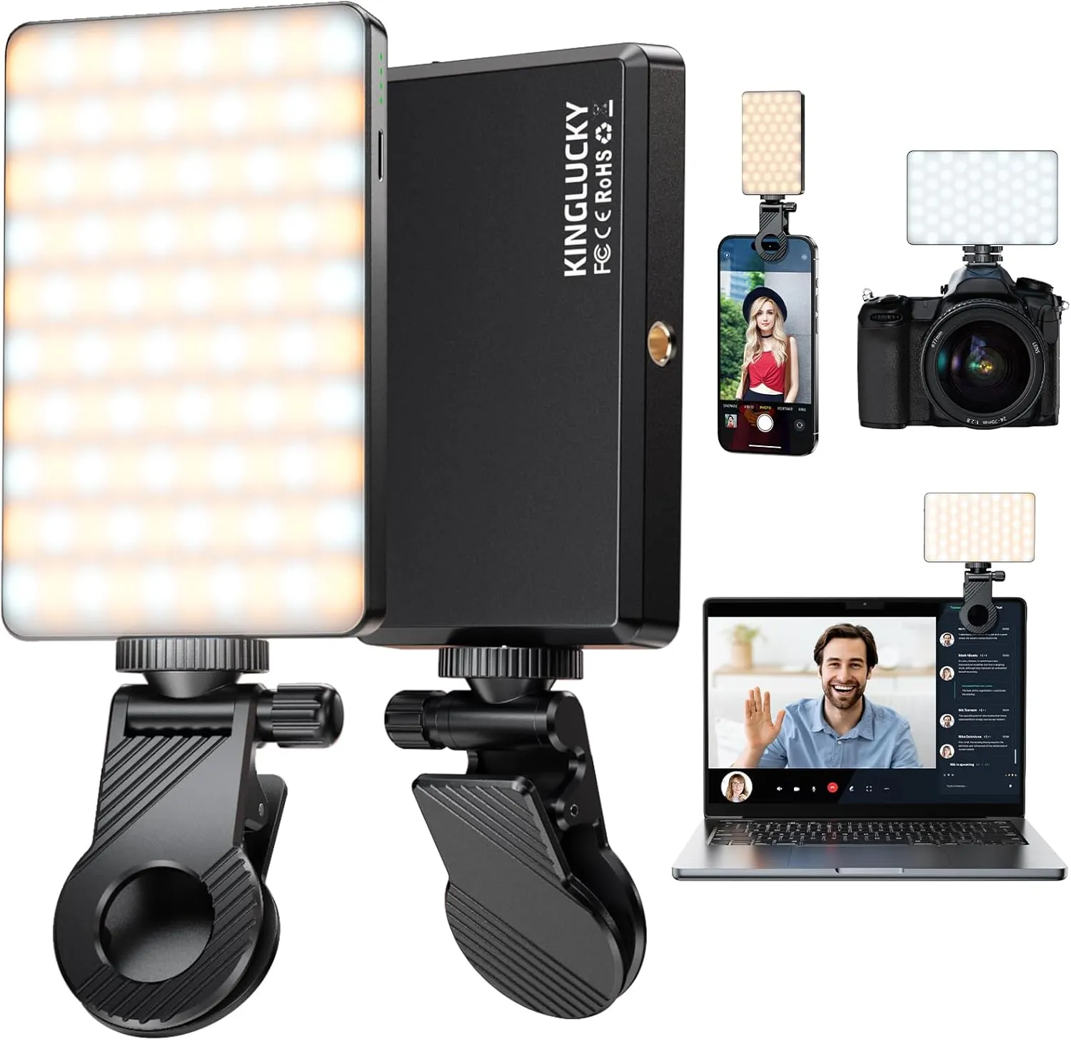 Kinglucky [Upgrade] Selfie Light with Eye-Friendly LED Bedas [Long Battery Life] 3000mAh Rechargeable Phone Light Content Creator Essentials Selfie Light for iPhone, Camera, Laptop, Phone Light Clip
