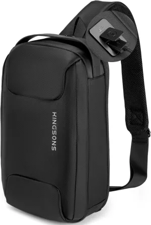 Kingsons Sling Backpack - Mini Crossbody Man Bag Travel Shoulder with Charging Port, Small Hiking Backpack Camping Bag for Traveling, Leisure, Commuting, Fit for 9.7" iPad