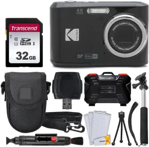 Kodak PIXPRO FZ45 Digital Camera, 32GB Memory Card, Point and Shoot Camera Case, Extendable Monopod, Lens Cleaning Pen, LCD Screen Protectors, Table Top Tripod â€“ Ultimate Bundle (Black)