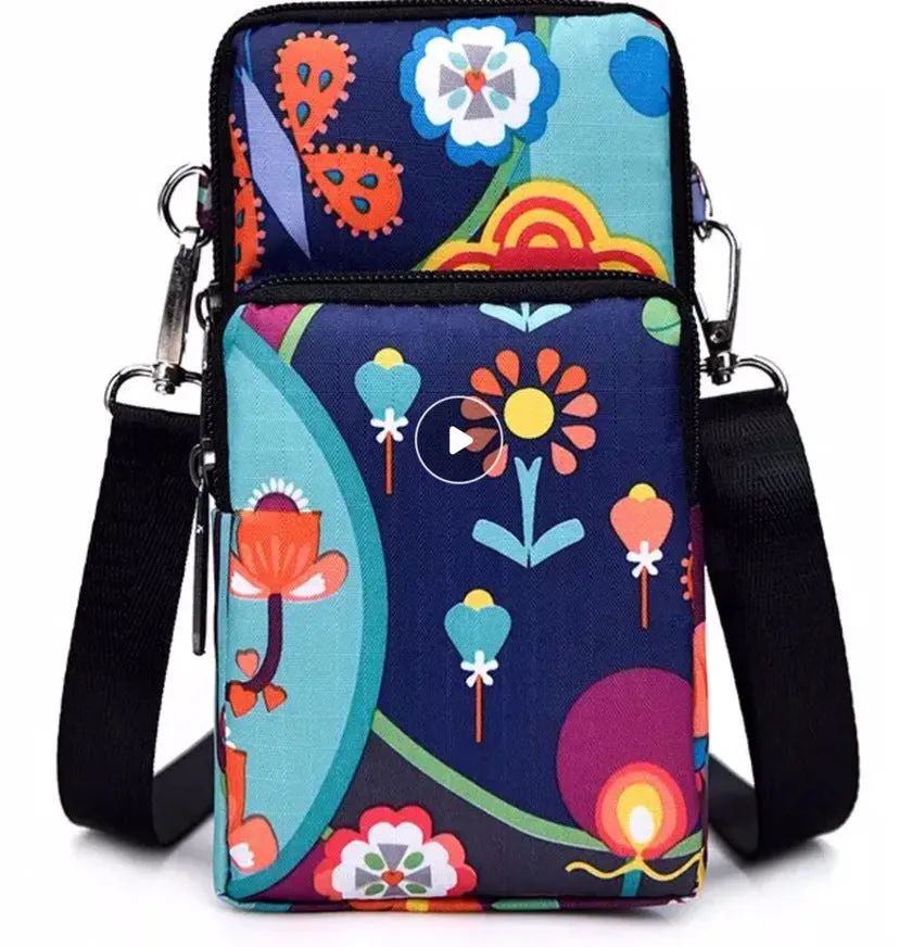 Korean Style Printed Nylon Mini Mobile Purses