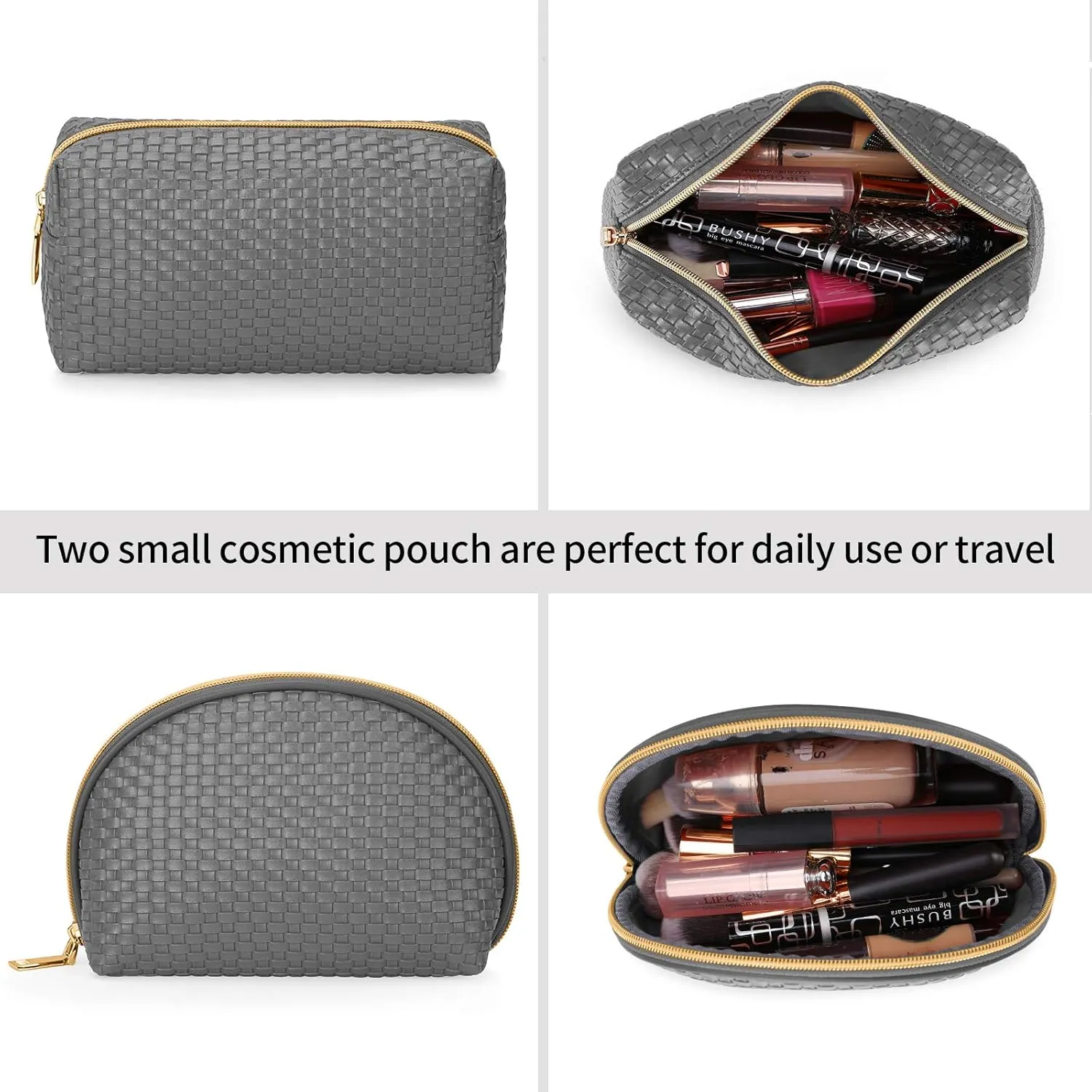 KTMOUW Makeup Bag 3 Pcs Waterproof Cosmetic Bag Set Portable Travel Cosmetic Bag Multifunction Organizer Storage Bag Weave Toiletry Bag for Women, Grey