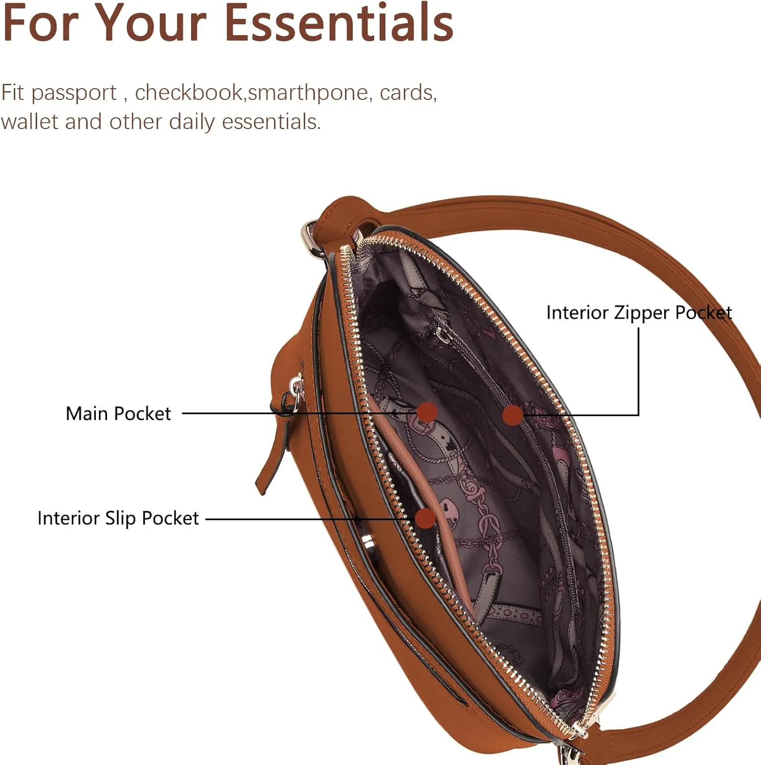 LA TERRE Small Crossbody Bag, Dome Shoulder Bag with Zipper Pocket Adjustable Strap