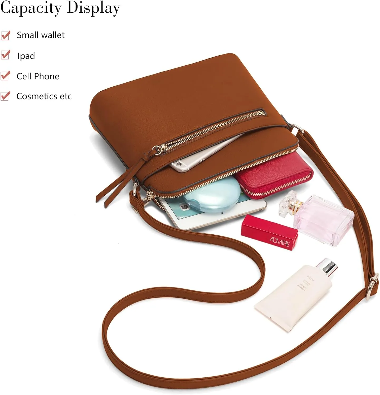 LA TERRE Small Crossbody Bag, Dome Shoulder Bag with Zipper Pocket Adjustable Strap