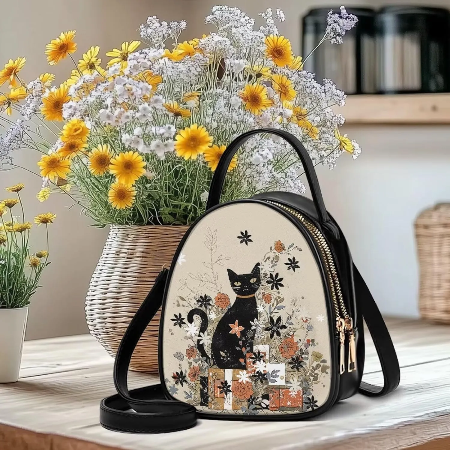 Ladies Double Layer Soft PU Leather Multi-Pocket Shoulder Bag Handbag Womens Crossboby Bag with Adjustable Strap