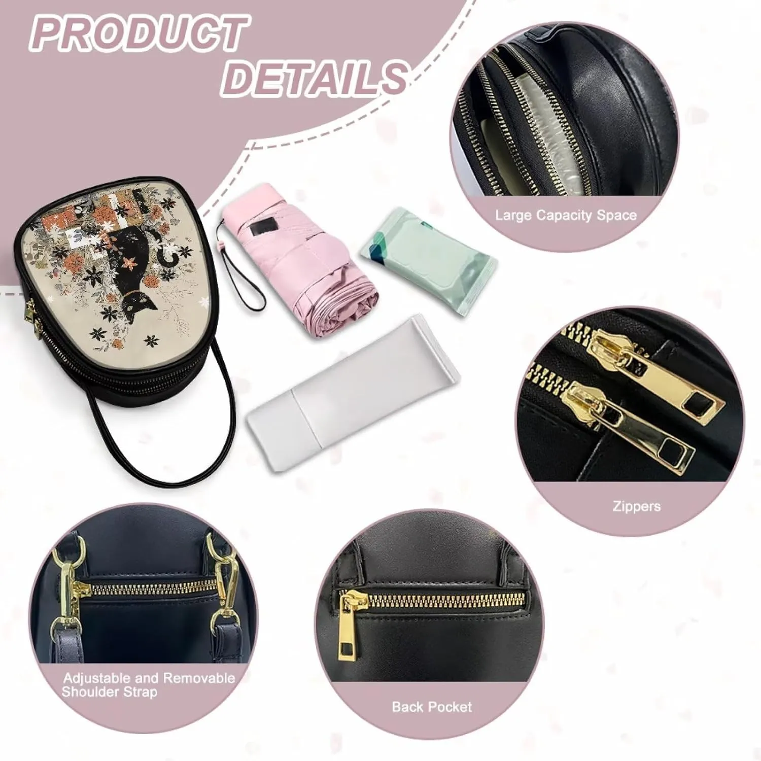 Ladies Double Layer Soft PU Leather Multi-Pocket Shoulder Bag Handbag Womens Crossboby Bag with Adjustable Strap