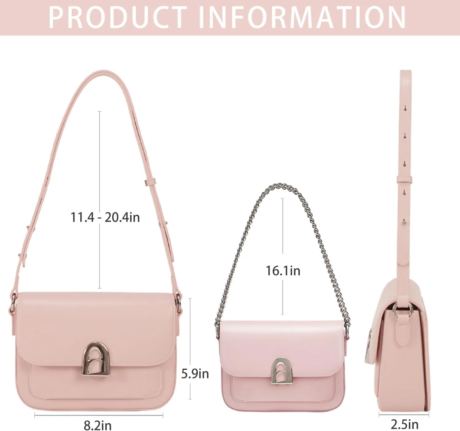 LAFESTIN Split Leather Shoulder Bag for Women - Elegant Crossbody Purse with Adjustable Leather Strap and Chain Strap