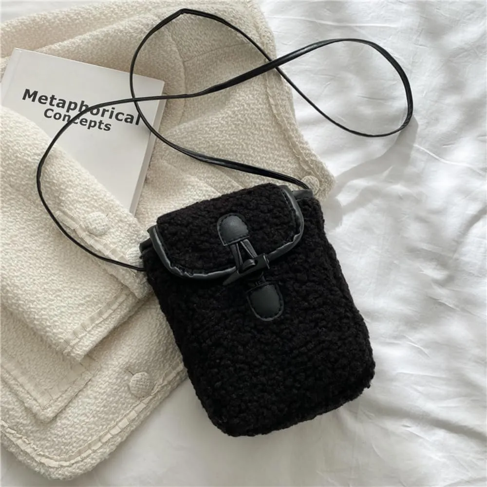 Lamb Fleece Phone Bag Wooly Bag Mobile Phone Bag Shoulder Crossbody Small Bag Female Autumn Winter Vintage Lamb Wool Bag