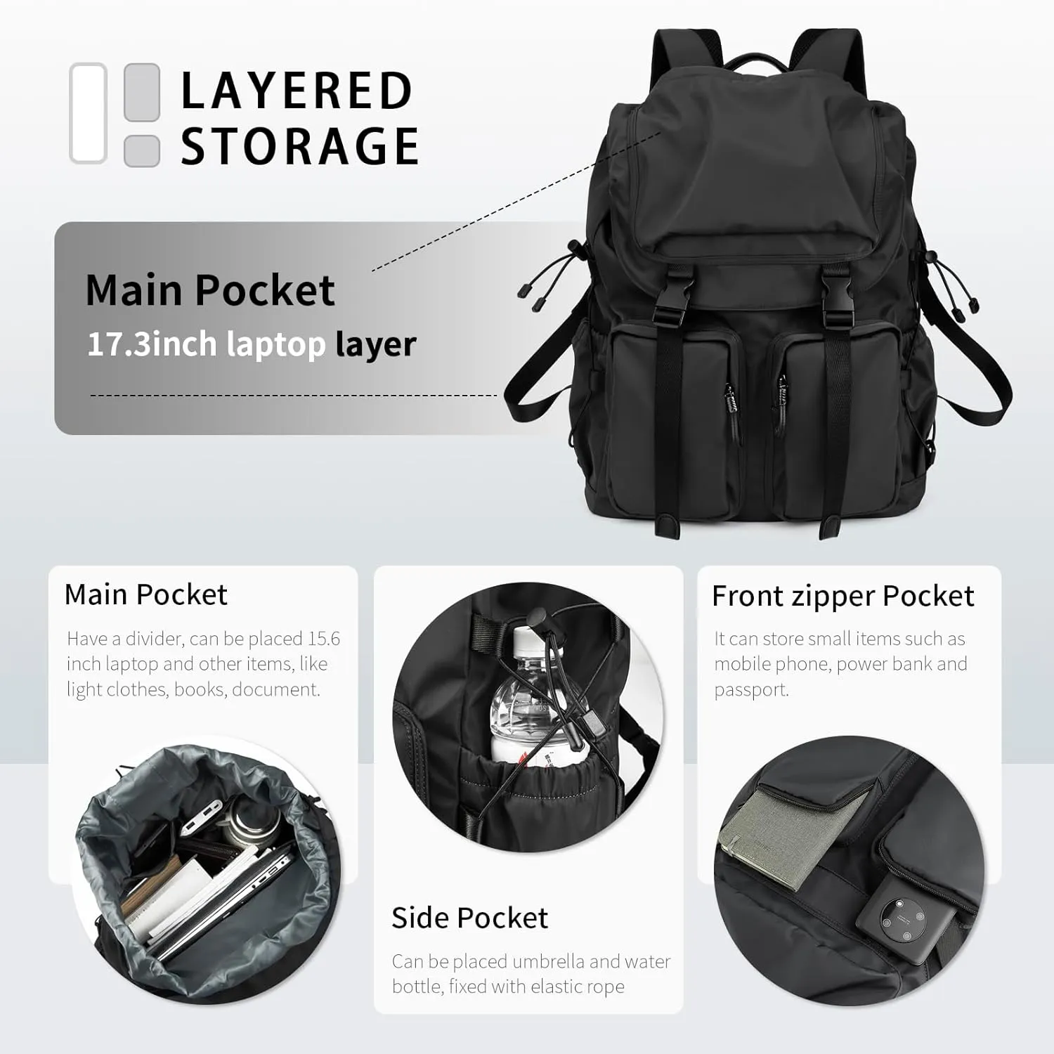 Laptop Backpack for Men, 35L Functional Stylish Vintage Backpack, Waterproof College Work Commuter Travel Backpack Fits 17.3 Inch Tablet, Notebook (Black)