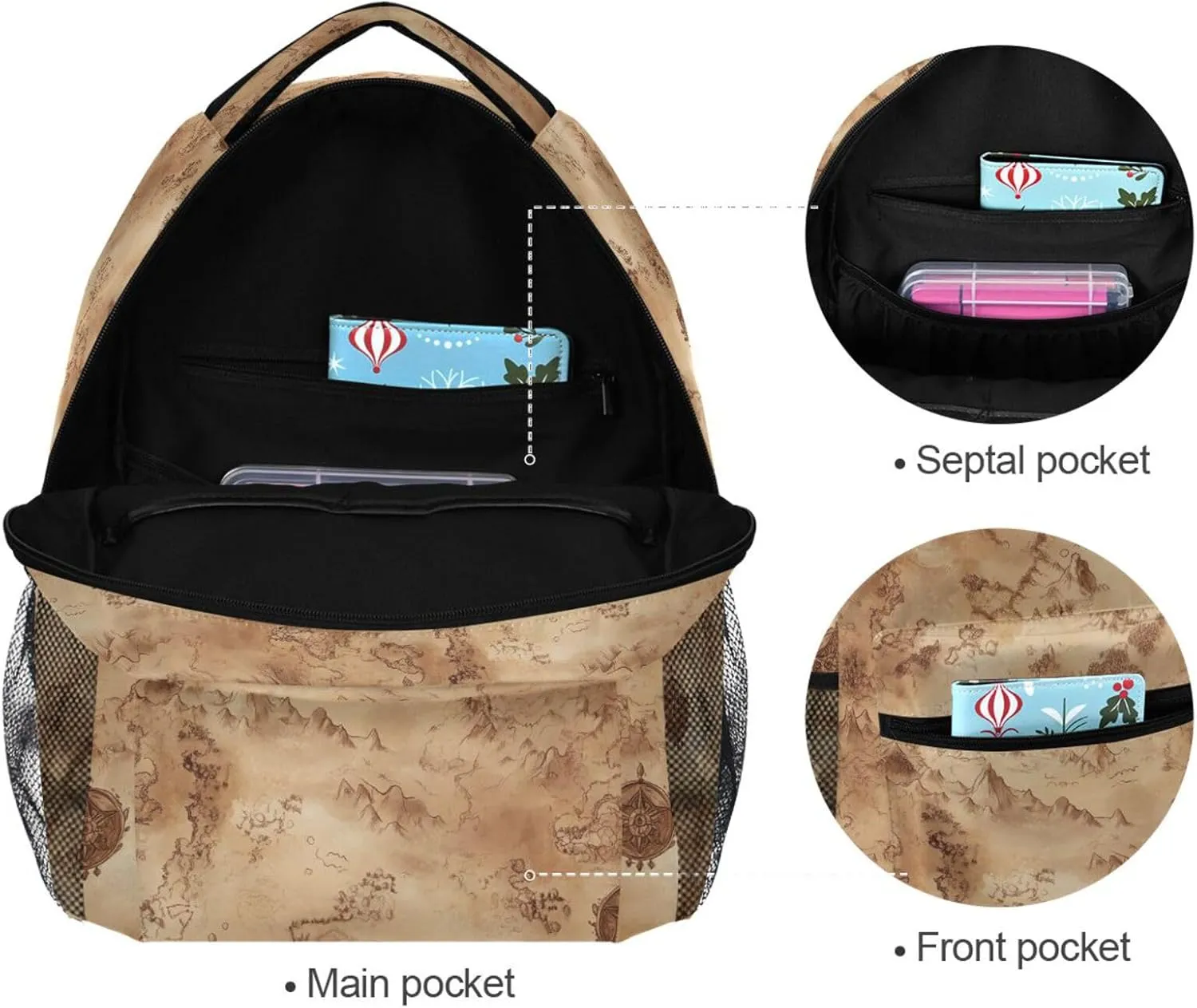 Laptop Backpack for Teenager Fashion Outdoor Backpack with Chest Strap Gift Men & Women Vintage Game Map