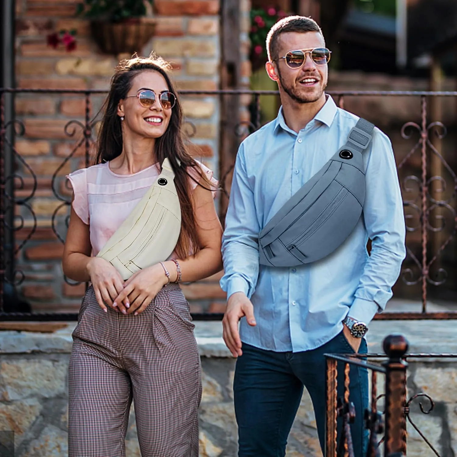 Large 4-Zipper Waist Pack Crossbody Belt Bag for Running Fanny Pack for Women and Men Crossbody Belt Bag Bum Bag with Adjustable Strap for Sports Creamy White