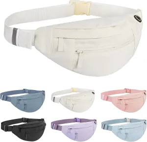 Large 4-Zipper Waist Pack Crossbody Belt Bag for Running Fanny Pack for Women and Men Crossbody Belt Bag Bum Bag with Adjustable Strap for Sports Creamy White