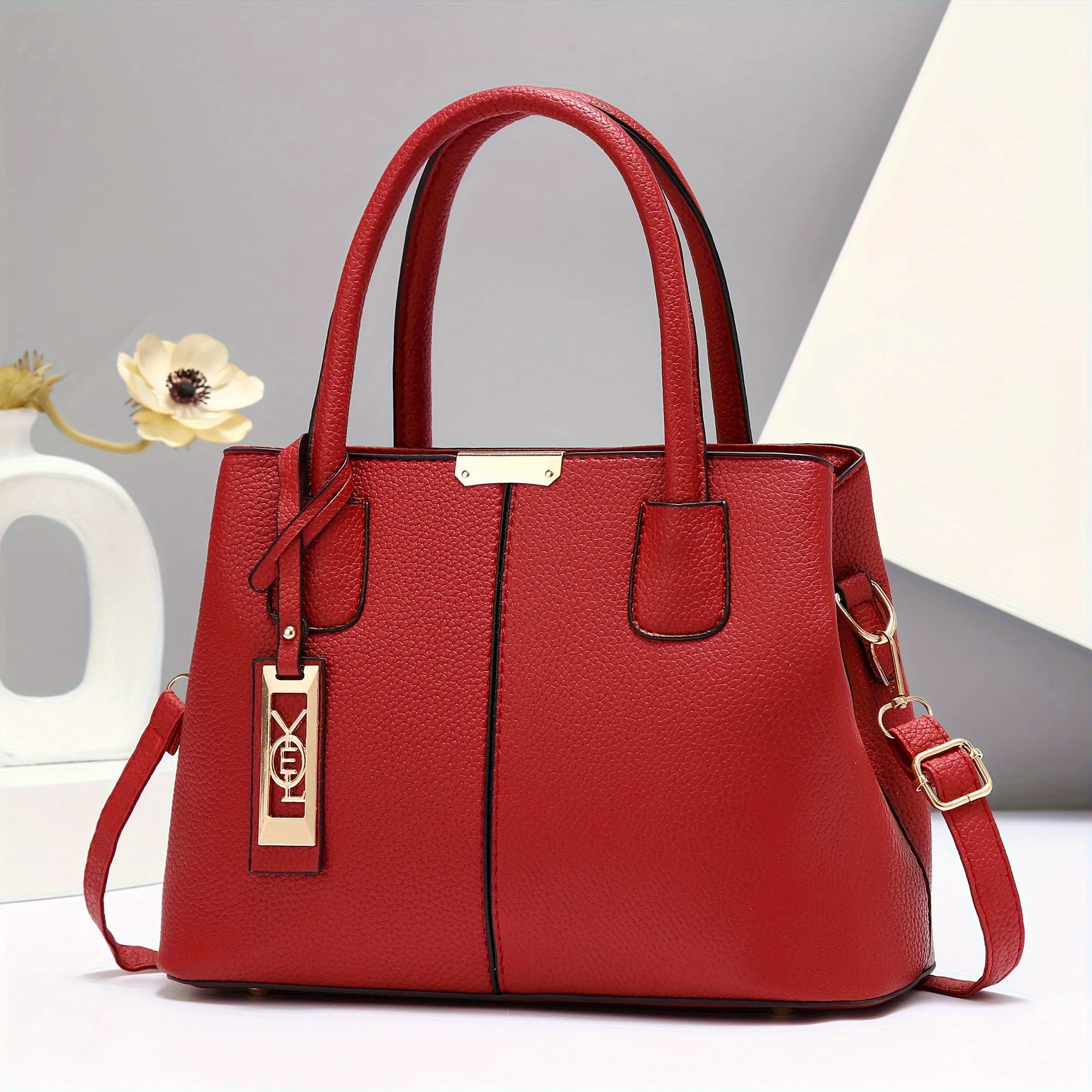Large Capacity Tote Handbag Casual PU Leather Shoulder & Crossbody Bag