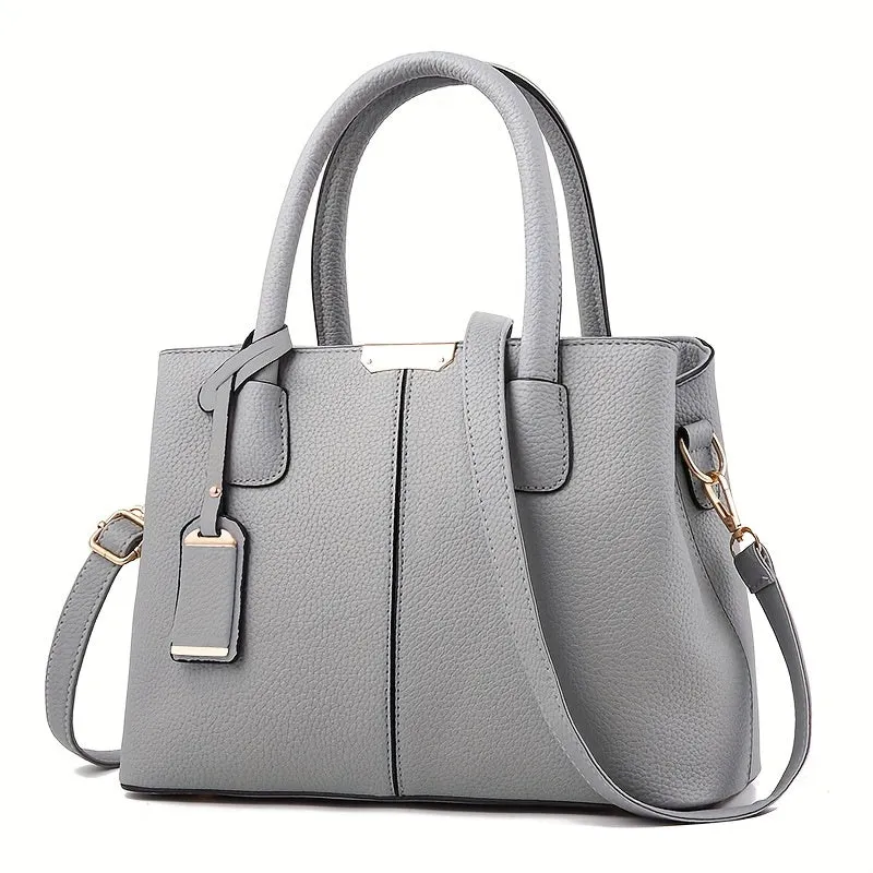 Large Capacity Tote Handbag Casual PU Leather Shoulder & Crossbody Bag