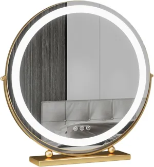 Large Makeup Vanity Mirror With Lights, Round Standing Makeup Mirror,Smart Touch Control, 3-Color Dimmable, 360° Rotation, Tabletop Desk Mirror For Makeup Desk, Dressing Room & Bedroom (White) ( Color
