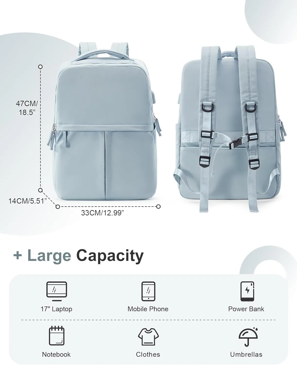 Large Travel Backpack For Women Laptop Backpack Carry On Backpack For Airplanes College Backpacks For Women Men Waterproof Gym Work Backpack For Travel Blue