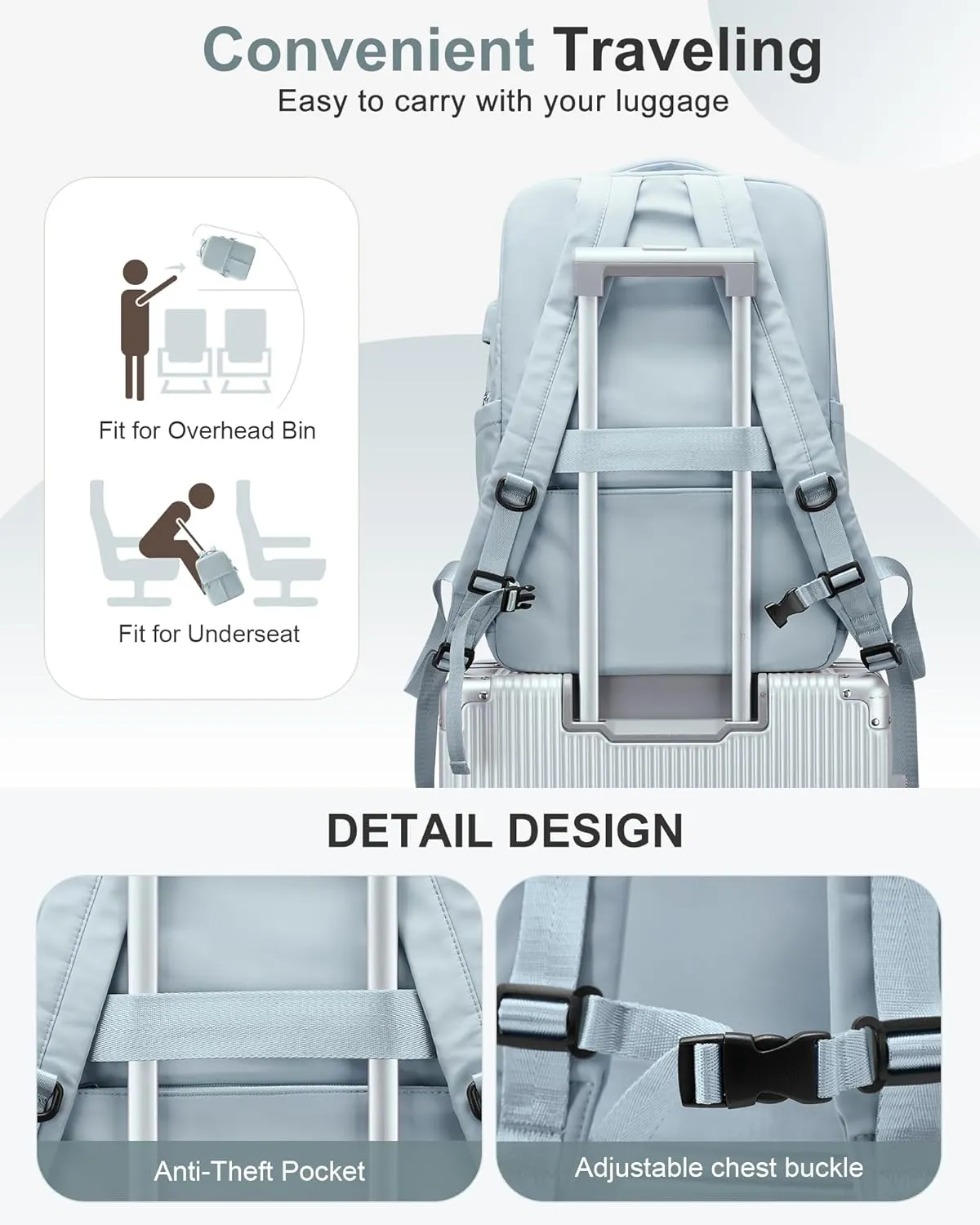 Large Travel Backpack For Women Laptop Backpack Carry On Backpack For Airplanes College Backpacks For Women Men Waterproof Gym Work Backpack For Travel Blue
