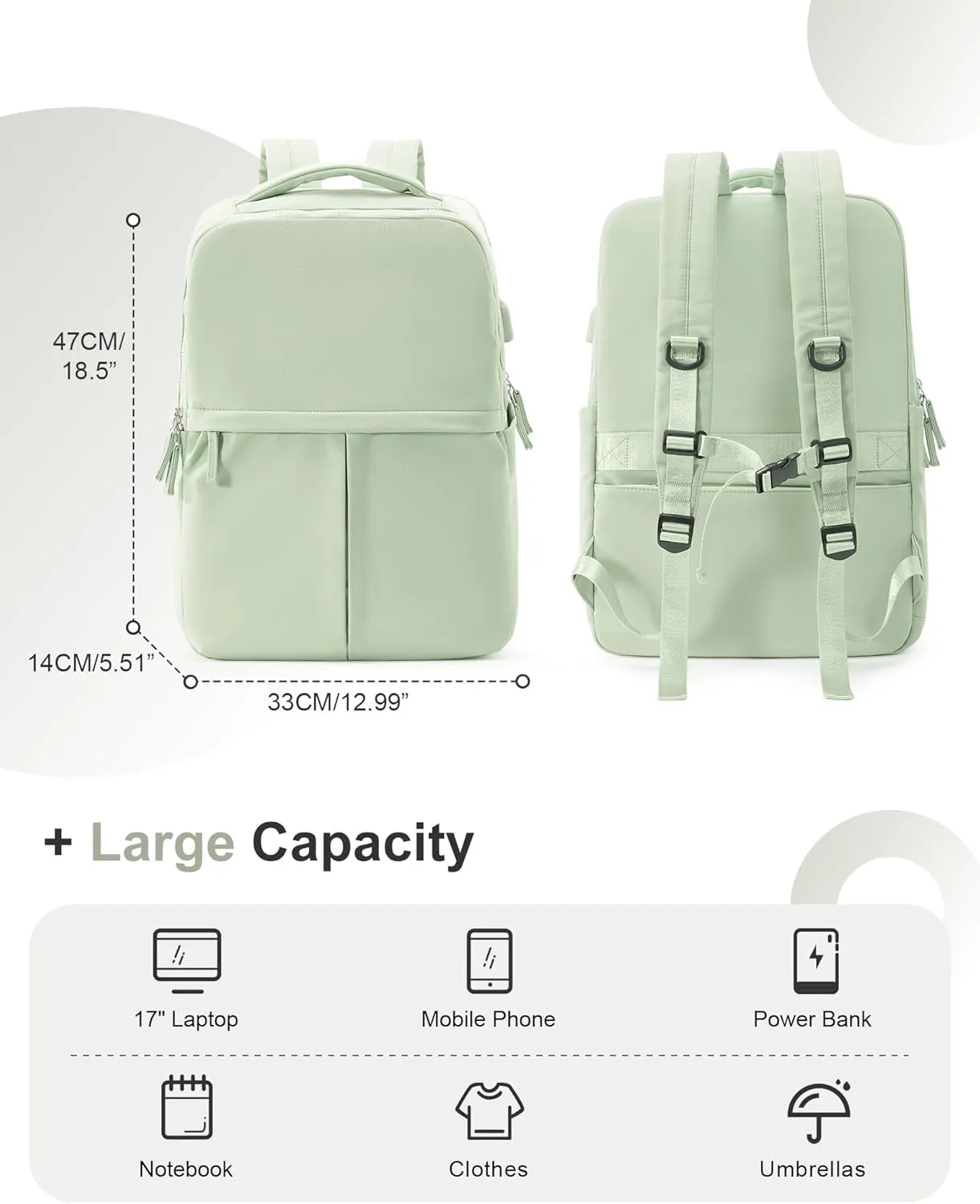 Large Travel Backpack For Women Laptop Backpack Carry On Backpack For Airplanes College Backpacks For Women Men Waterproof Gym Work Backpack For Travel Green