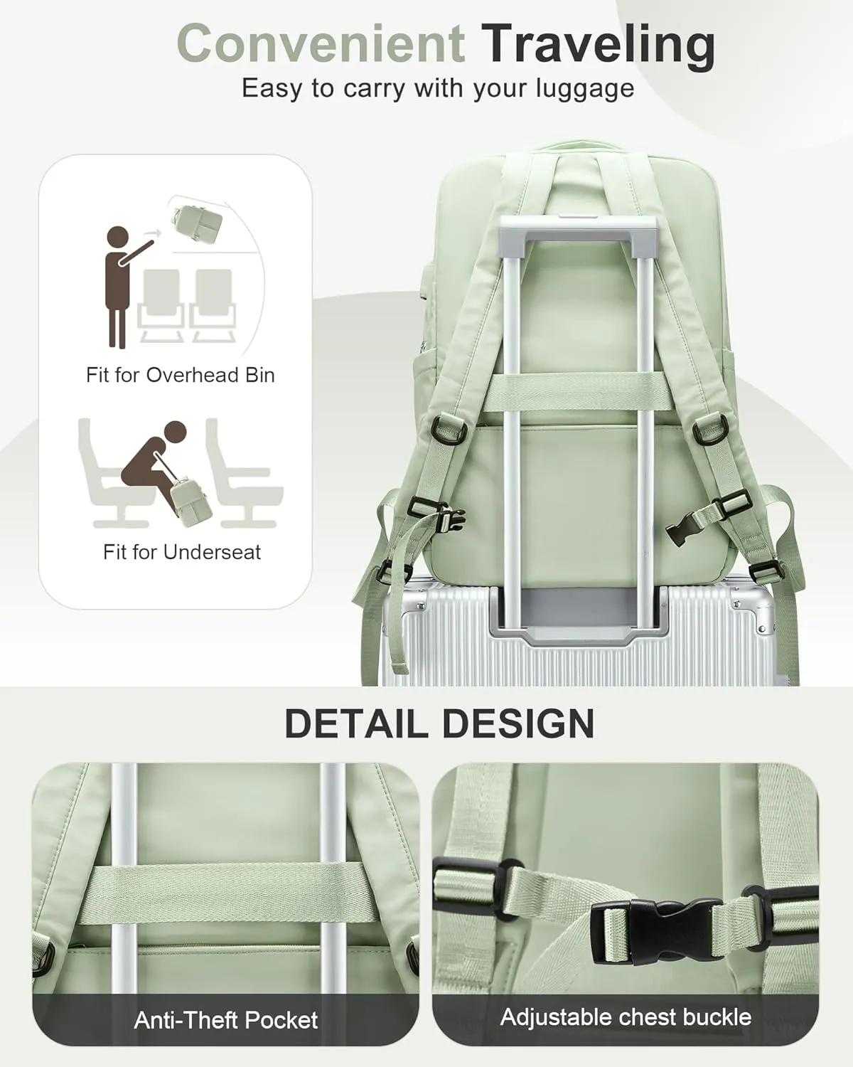 Large Travel Backpack For Women Laptop Backpack Carry On Backpack For Airplanes College Backpacks For Women Men Waterproof Gym Work Backpack For Travel Green