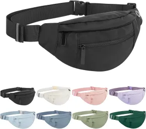 Large Waist Bag With 4-Zipper Pockets-Fanny Pack For Women And Man-Crossbody Belt Bag With Adjustable Strap For Travel Running Hiking Walking Workout Dark Black