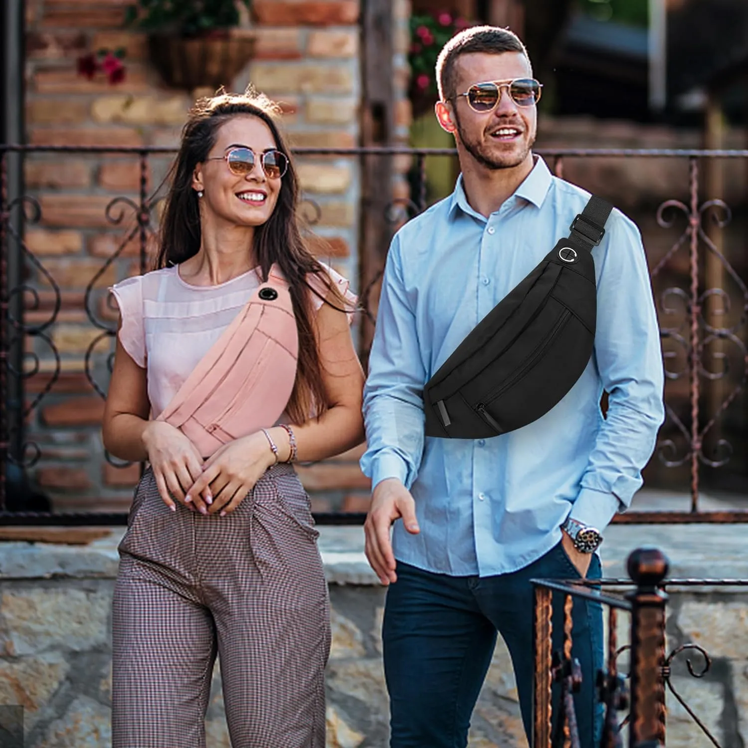 Large Waist Bag With 4-Zipper Pockets-Fanny Pack For Women And Man-Crossbody Belt Bag With Adjustable Strap For Travel Running Hiking Walking Workout Dark Black
