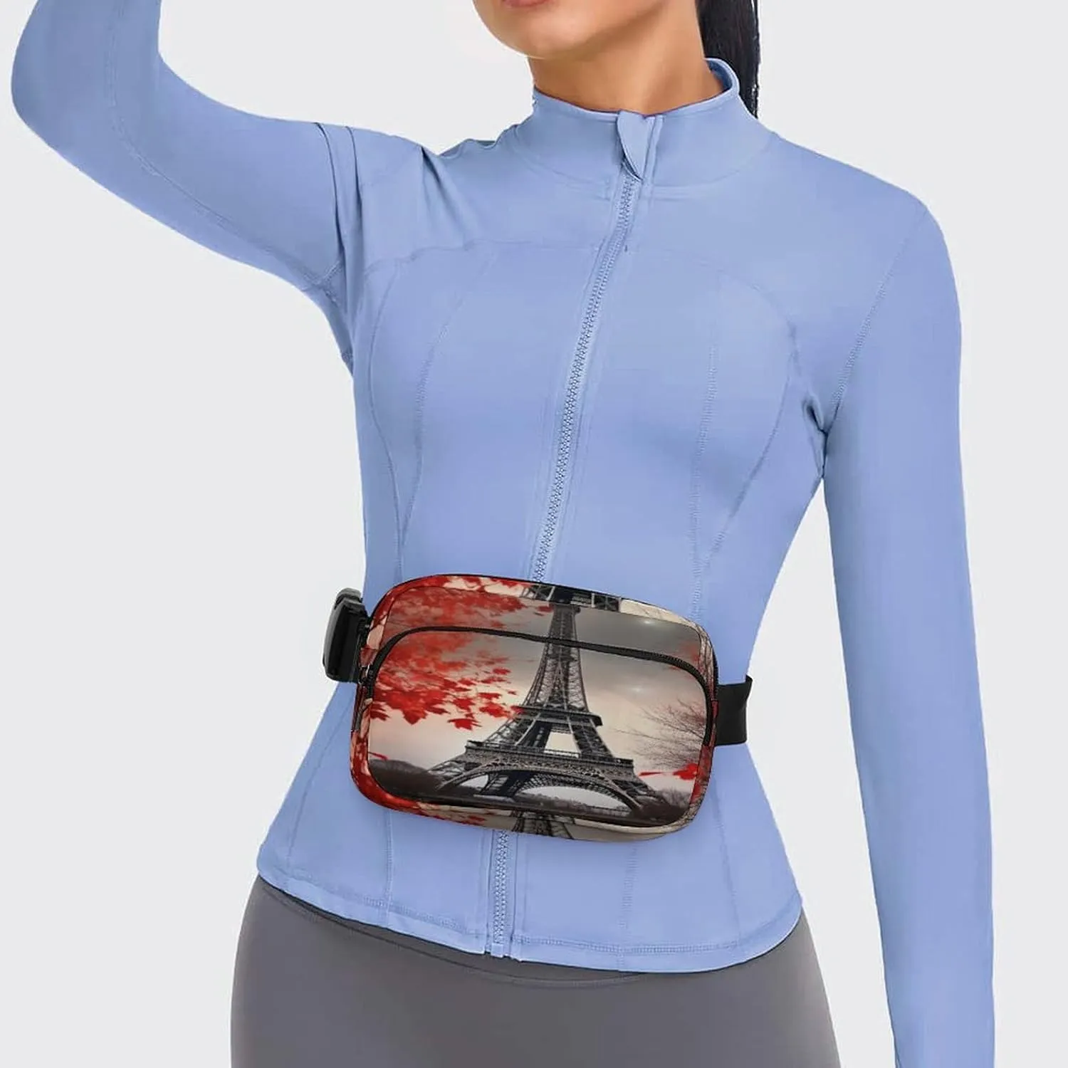 Large Waist Packs with Adjustable Strap,Eiffel Tower Autumn Leaves CrossBody Fanny Pack Casual Bag for Travel Sports Running Hiking