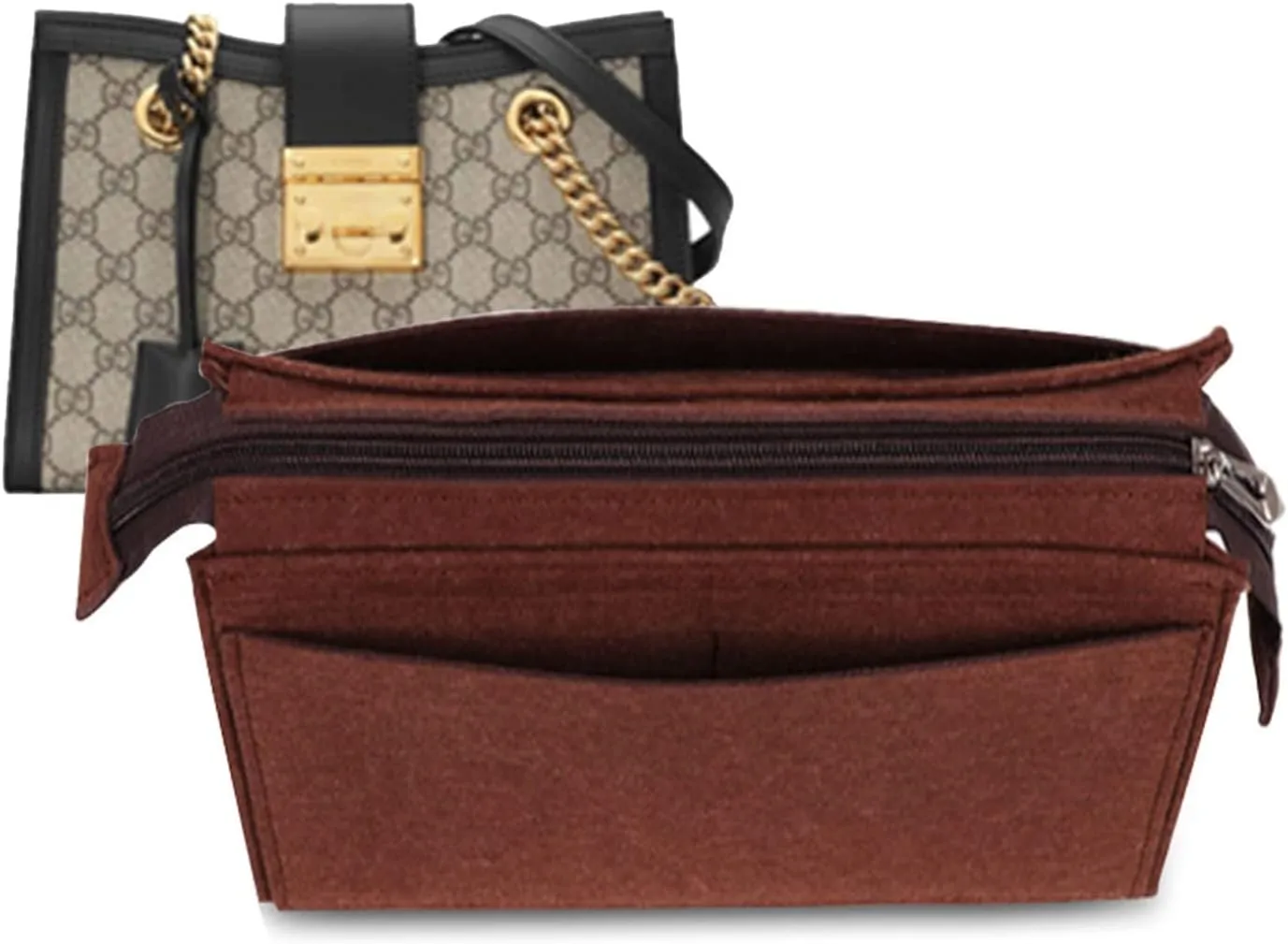 Lckaey Purse Organizer Insert for padlock series small and medium storage bag cosmetic bag lining2024brown-S