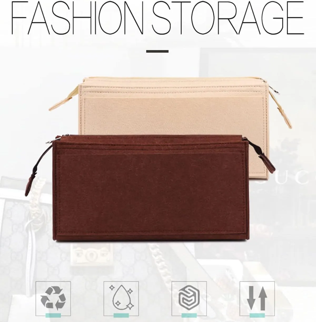 Lckaey Purse Organizer Insert for padlock series small and medium storage bag cosmetic bag lining2024brown-S