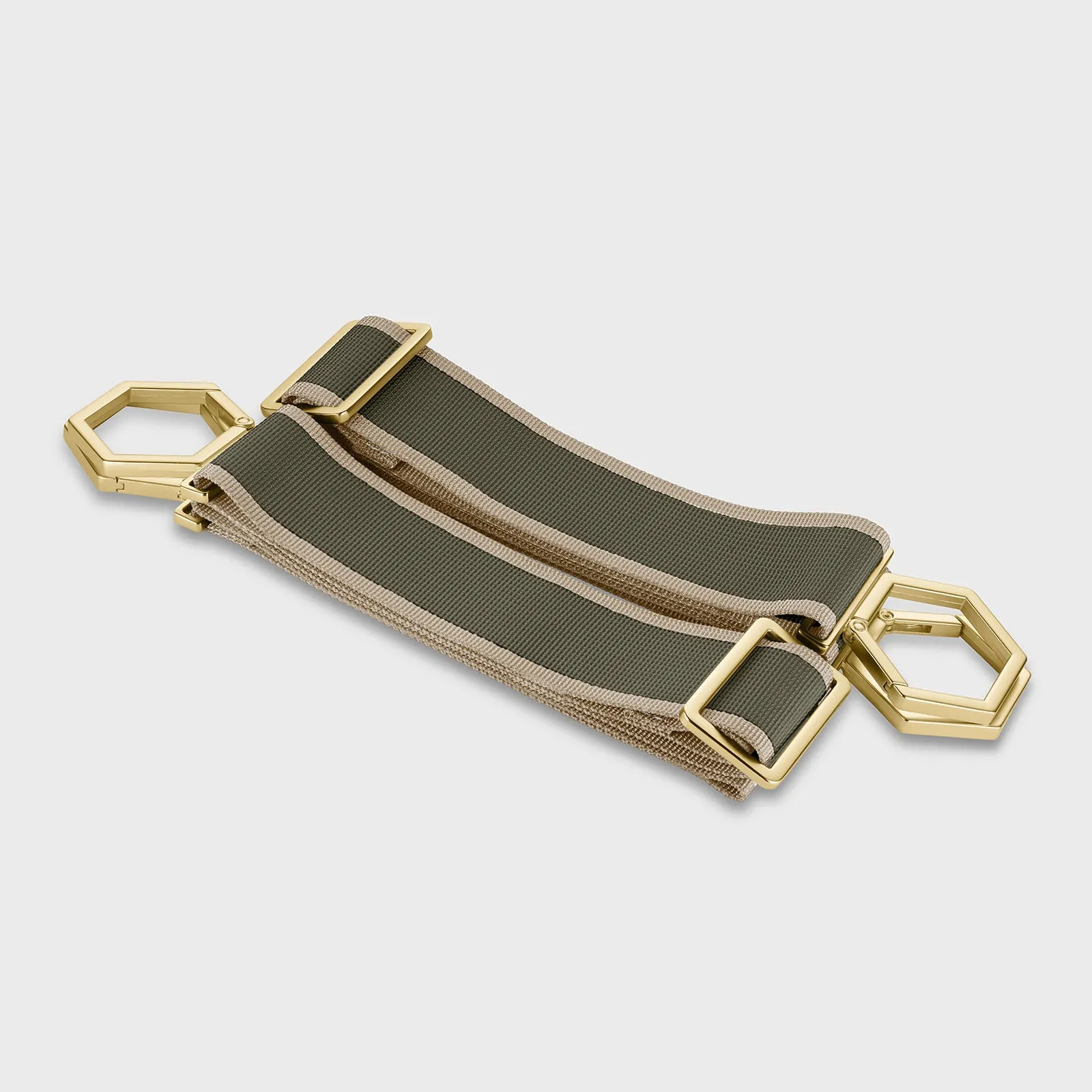Le Réversible Straps, Striped Green Beige, Gold Colour