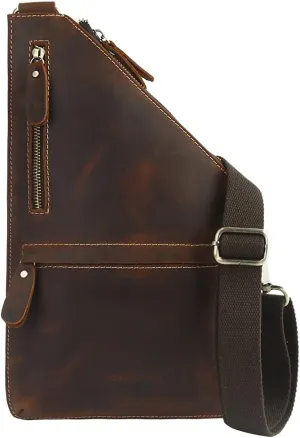 Leathario Leather sling bag Crossbody for men Chest Shoulder Casual Backpack Multipurpose Vintage Genuine Leather