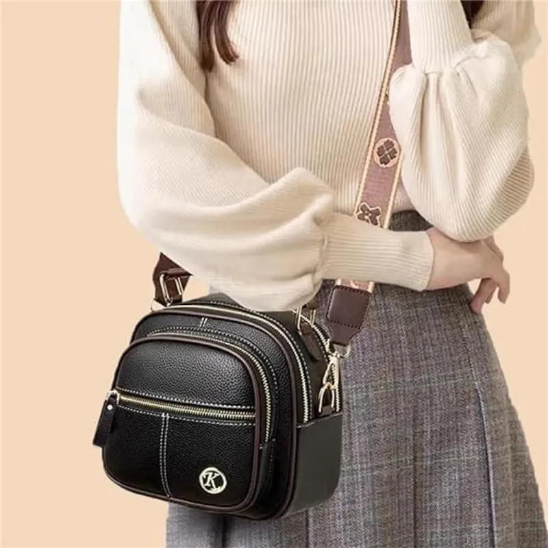 Leather Bag Multifunctional Women's Crossbody Sling Bag: Large Capacity Multi Compartment Design Travel Ready Shoulder Bag