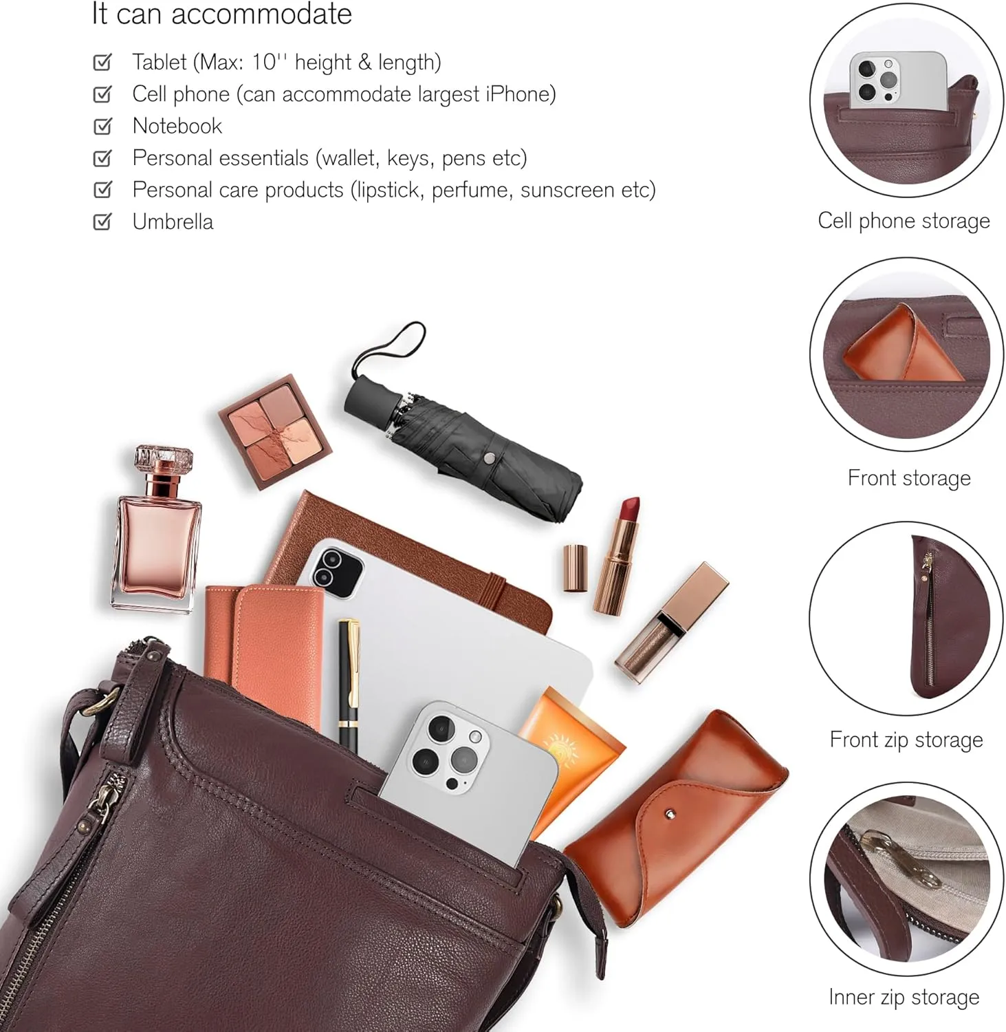 Leather Crossbody Bags for Women - Ladies Sling Handbags - Medium Cross body Purses Handbags - Purses For Women