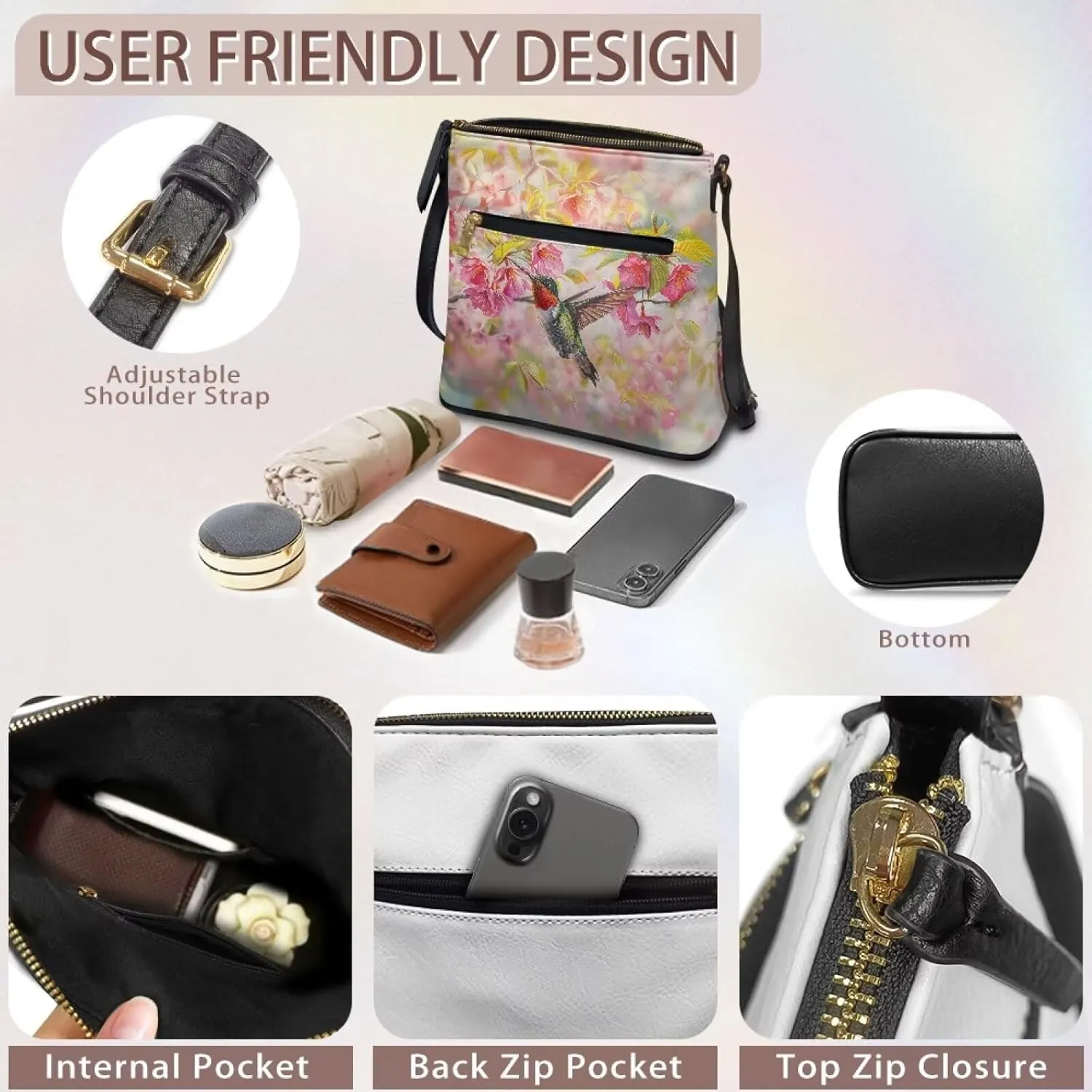 Leather Crossbody Bags for Women Travel Cell Phone Purse with Adjustable Strap Fashion Shoulder Handbag Wallet