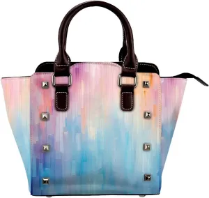 Leather Shoulder Bag for Women, Colorful Art Studded Purse Modern Crossbody Handbags Punk Hobo Bag with Adjustable Strap