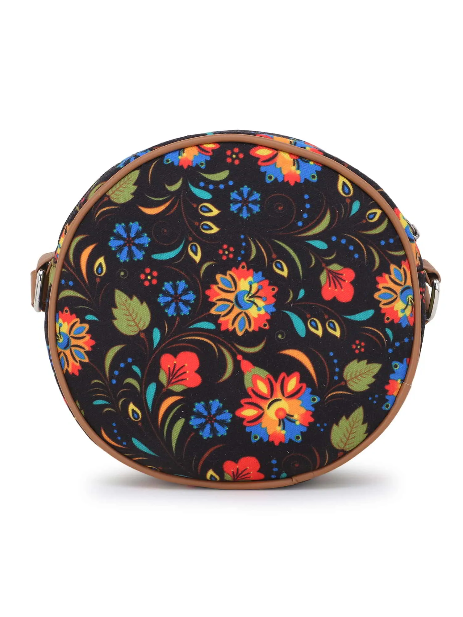 Leatherette Canvas Round Crossbody Bag