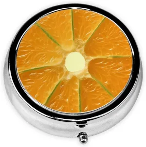 Lemon Texture Picture Pill Box Round Pill Case for Pocket Purse 3 Compartment Medicine Pill Organizer Cute Portable Travel Pillbox Vitamin Cod Liver Oil Storage Box Unique Gift Organizer