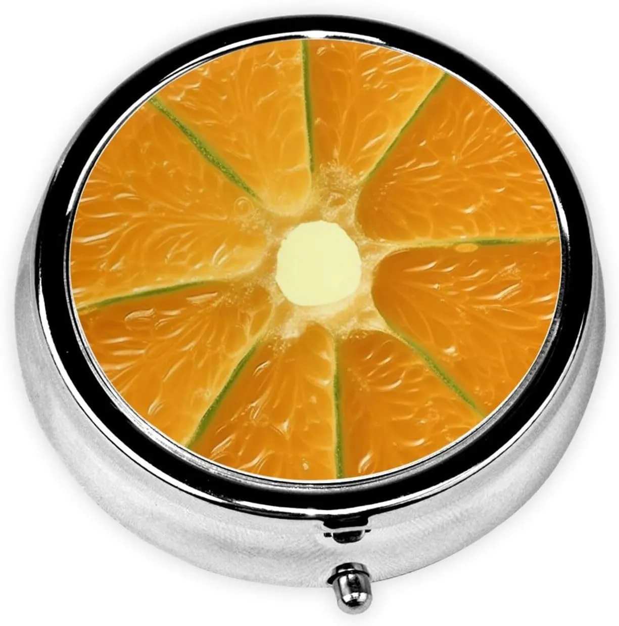 Lemon Texture Picture Pill Box Round Pill Case for Pocket Purse 3 Compartment Medicine Pill Organizer Cute Portable Travel Pillbox Vitamin Cod Liver Oil Storage Box Unique Gift Organizer