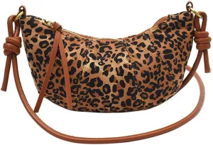 Leopard Print Crescent Bag for Women Cheetah Print Hobo Crescent Crossbody Bag Casual Vintage Sling Half Moon Bag