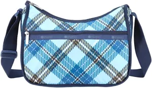 LeSportsac Bold Plaid Classic Hobo Crossbody Bag   Cosmetic Bag, Style 7520/Color E777, Large Format Modern Interpretive Plaid Unites Sky Blue, Lapis Blue, Black, Lavender & Orange, Unique Design