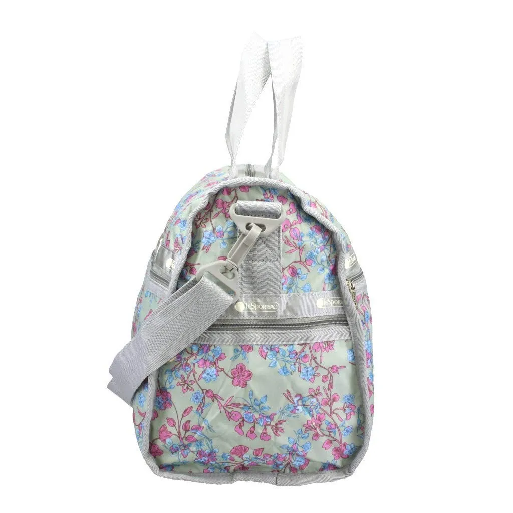 LeSportsac Laelia Mint Medium Weekender Crossbody Bag   Cosmetic Bag, Style 7184/Color F427, Celadon Mint Green Bag w Multi-color Laelia Orchids U1