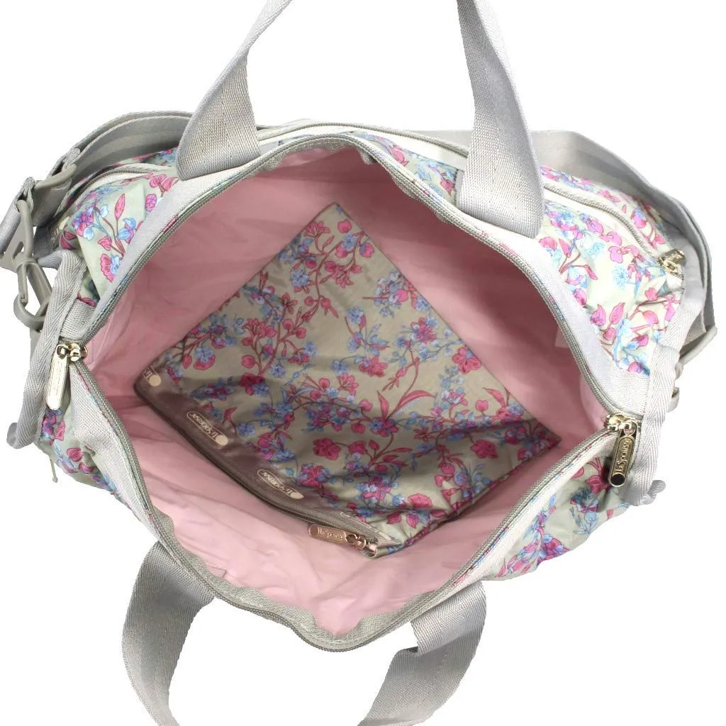 LeSportsac Laelia Mint Medium Weekender Crossbody Bag   Cosmetic Bag, Style 7184/Color F427, Celadon Mint Green Bag w Multi-color Laelia Orchids U1