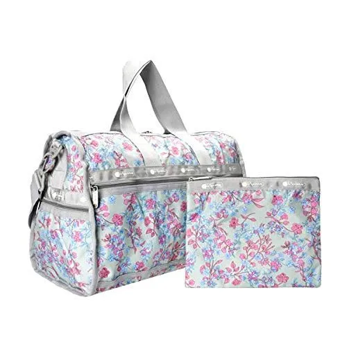 LeSportsac Laelia Mint Medium Weekender Crossbody Bag   Cosmetic Bag, Style 7184/Color F427, Celadon Mint Green Bag w Multi-color Laelia Orchids U1