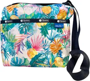 LeSportsac Uluwehi HAWAII EXCLUSIVE Small Cleo Crossbody Handbag, Style 7562/Color K605, Vibrant Tropical Flowers, Palm Fronds & Pineapples, Lauren Roth Signature Printed on Bag & Logo Tag