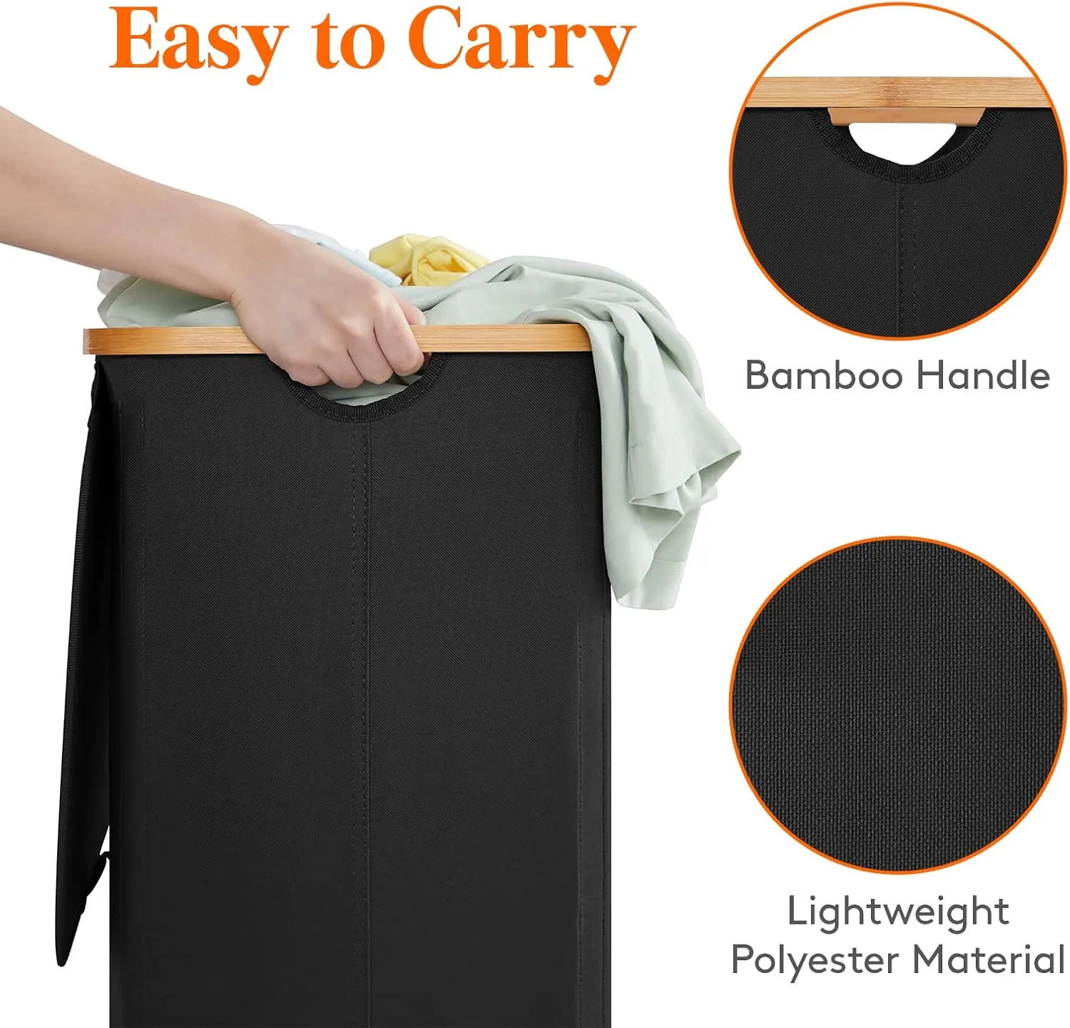 Lifewit 100L Laundry Basket with Lid, Clothes Hampers for Laundry with Bamboo Handles and A Removable Bag, Large Foldable Laundry Hamper for Bedroom, Bathroom, Dorm, Laundry Room, Black
