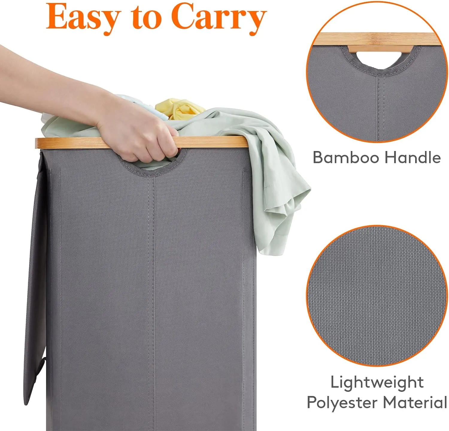 Lifewit 100L Laundry Basket with Lid, Clothes Hampers for Laundry with Bamboo Handles and A Removable Bag, Large Foldable Laundry Hamper for Bedroom, Bathroom, Dorm, Laundry Room, Gray