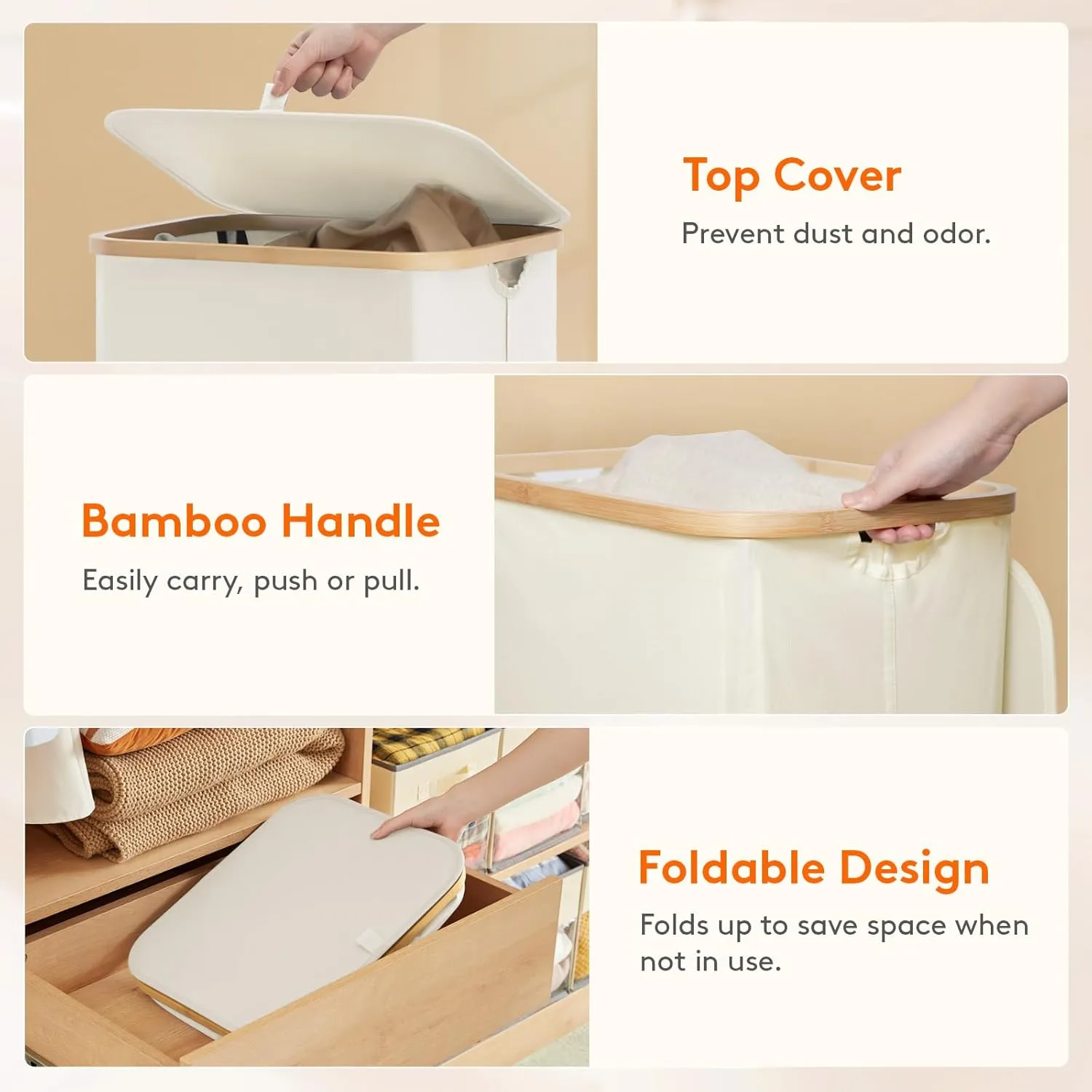 Lifewit 100L Laundry Basket with Lid, Clothes Hampers for Laundry with Bamboo Handles and A Removable Bag, Large Foldable Laundry Hamper for Bedroom, Bathroom, Dorm, Laundry Room, White with Wheels