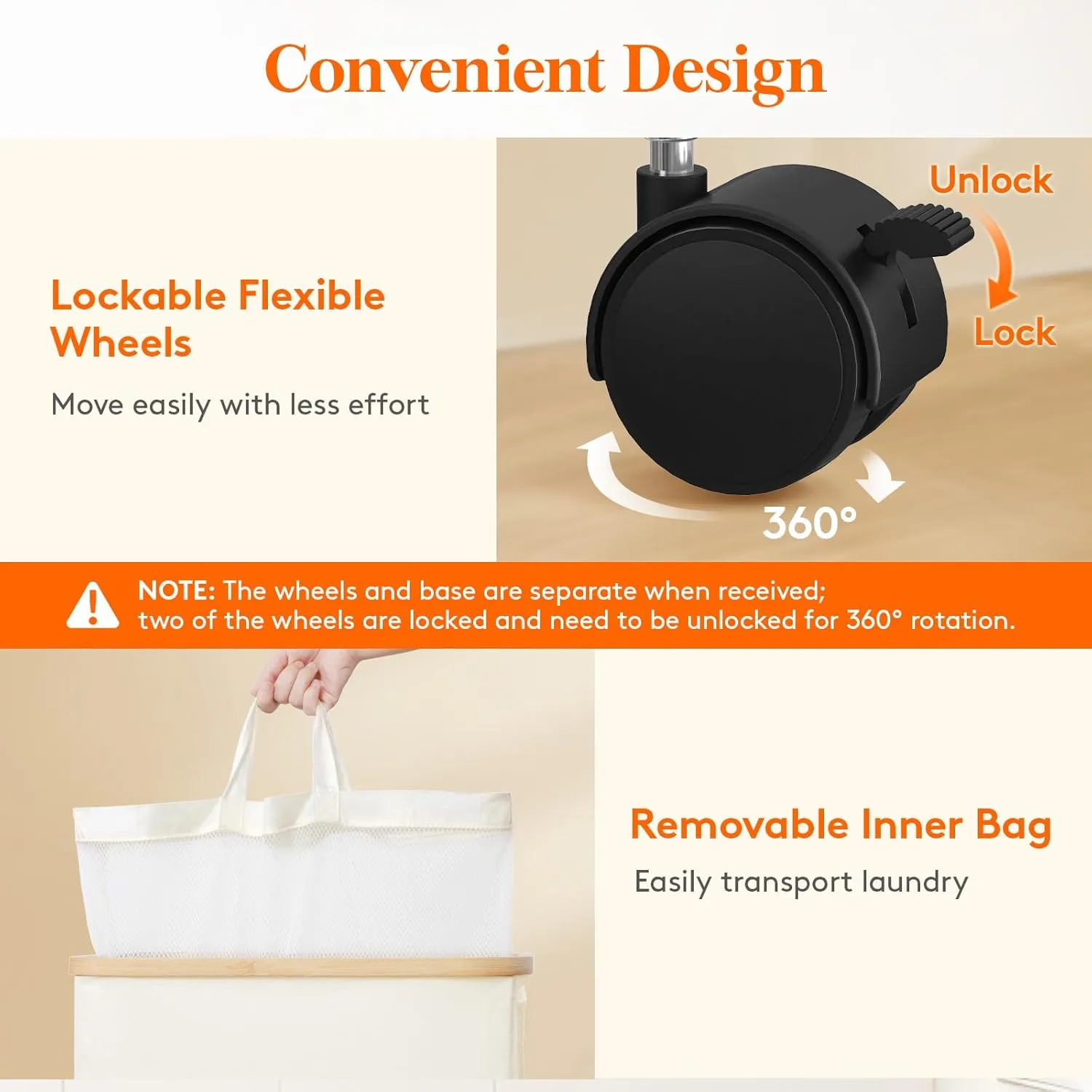 Lifewit 100L Laundry Basket with Lid, Clothes Hampers for Laundry with Bamboo Handles and A Removable Bag, Large Foldable Laundry Hamper for Bedroom, Bathroom, Dorm, Laundry Room, White with Wheels