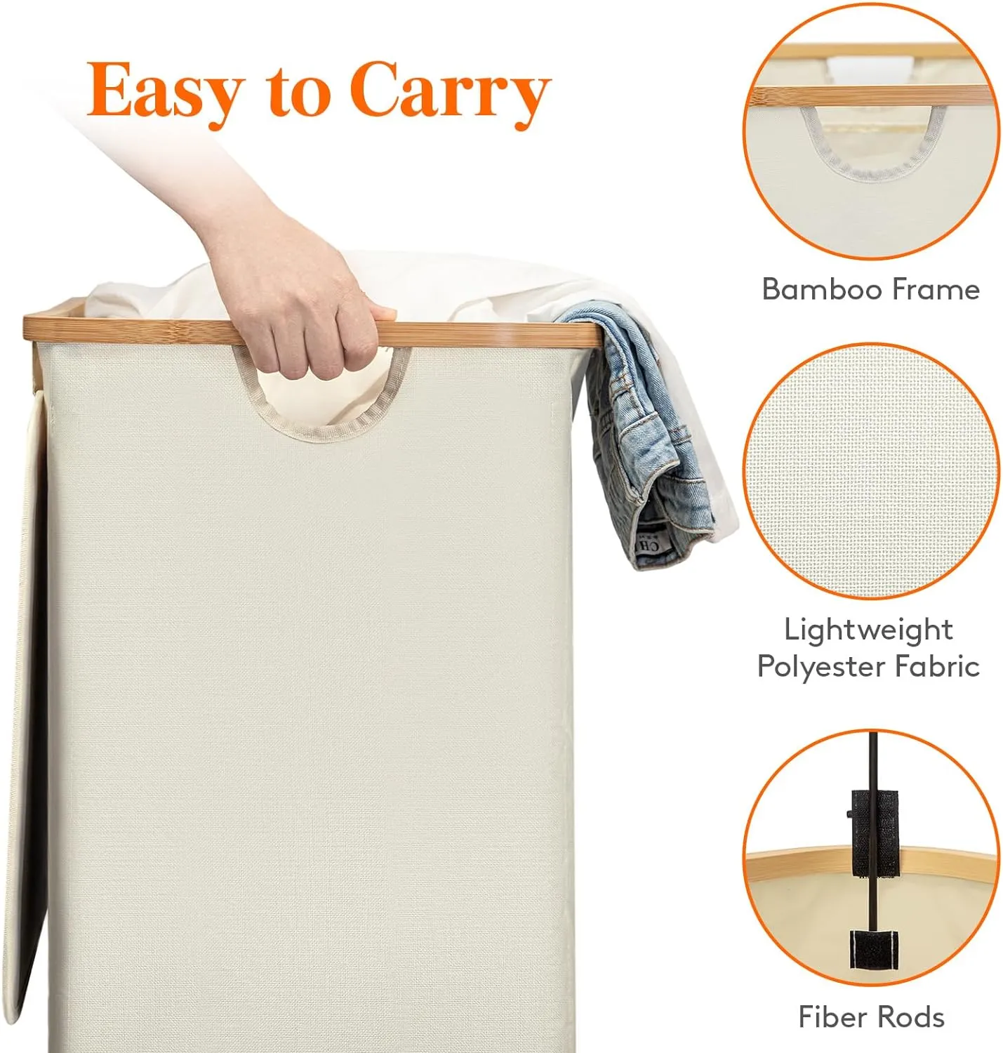 Lifewit 150L Double Laundry Hamper with Lid, Large Laundry Basket with Bamboo Handles and Removable Laundry Bags, Foldable Clothes Hampers for Laundry for Bedroom, Bathroom, Dorm, Laundry Room, Beige