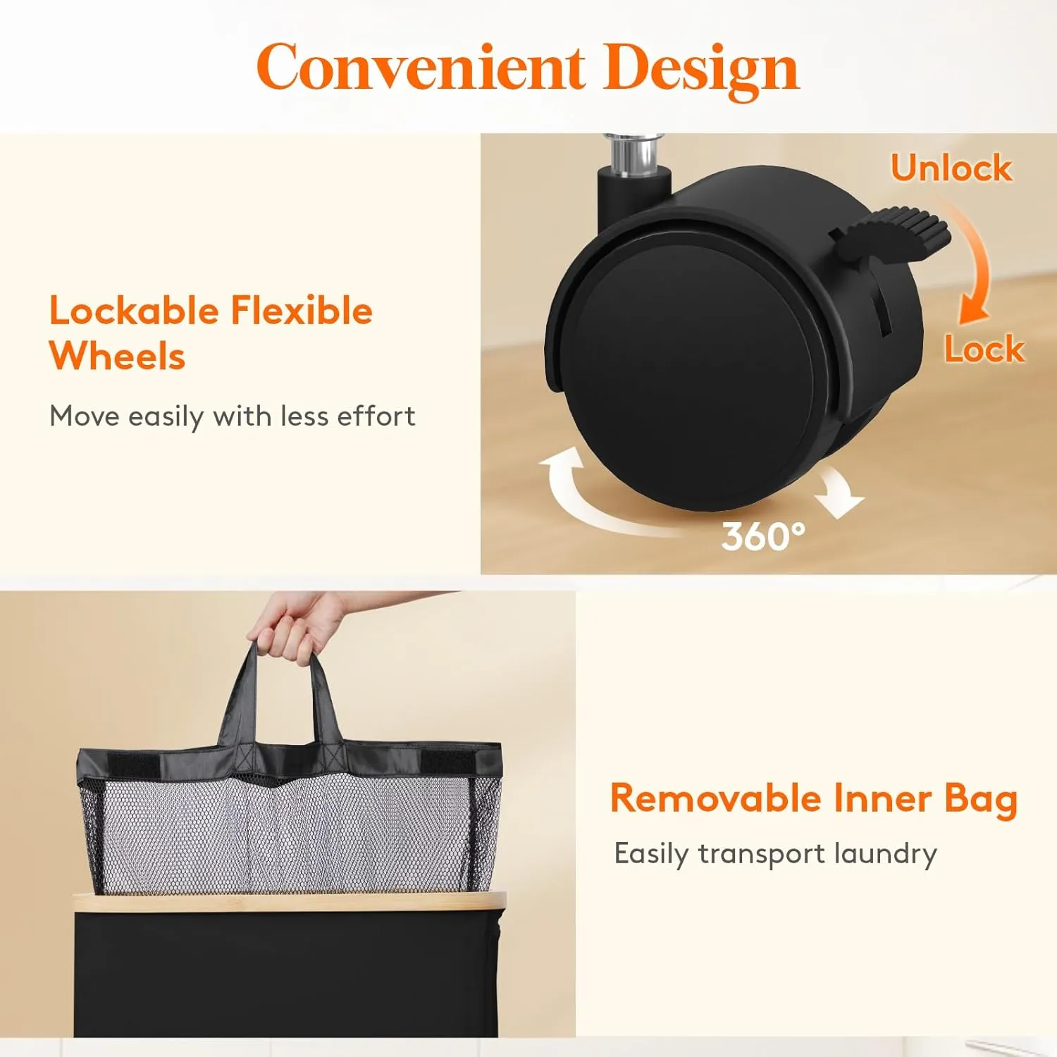 Lifewit 80L Laundry Basket with Lid, Clothes Hampers for Laundry with Bamboo Handles and A Removable Bag, Large Foldable Laundry Hamper for Bedroom, Bathroom, Dorm, Laundry Room, Black with Wheels