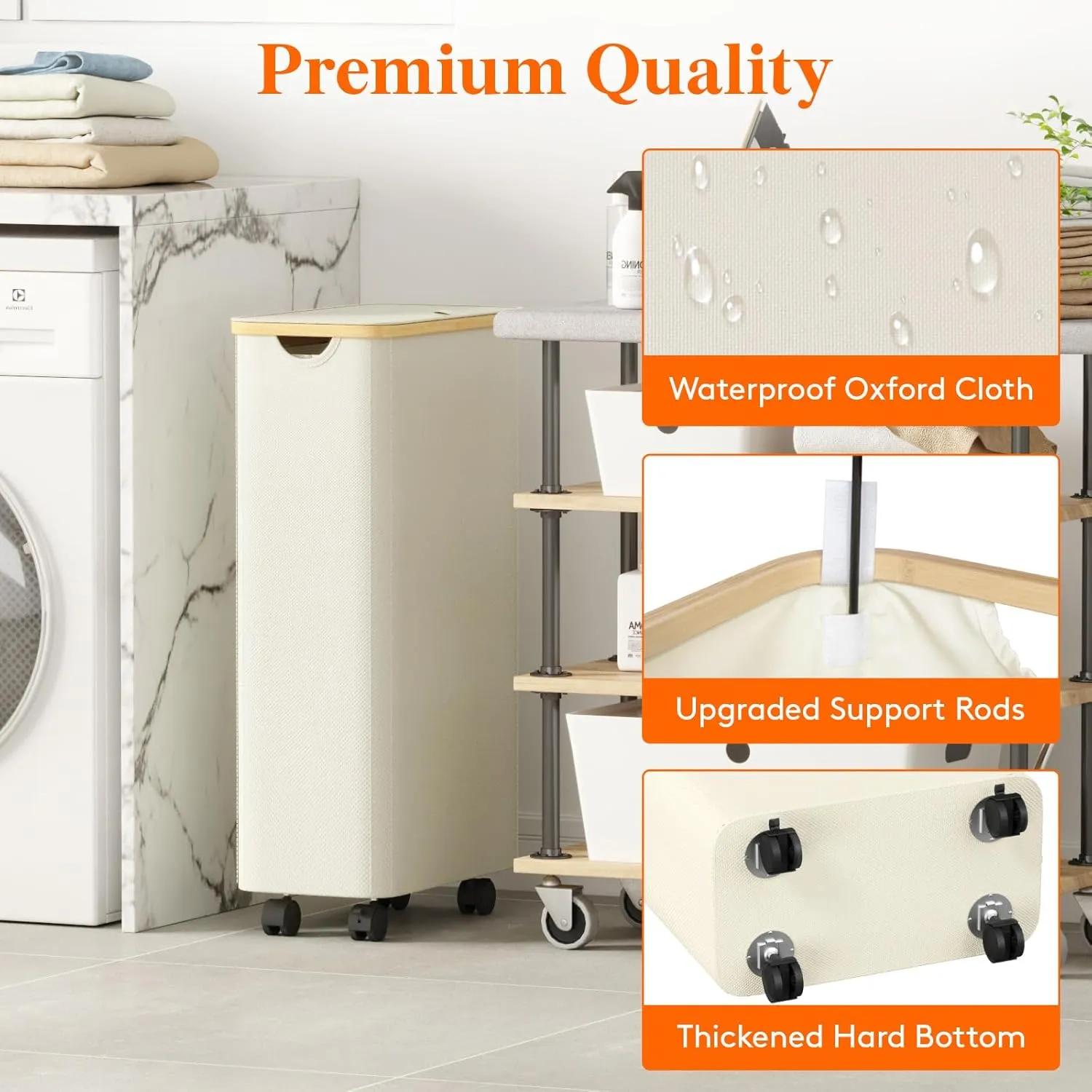 Lifewit 80L Laundry Basket with Lid, Clothes Hampers for Laundry with Bamboo Handles and A Removable Bag, Large Foldable Laundry Hamper for Bedroom, Bathroom, Dorm, Laundry Room, White with Wheels